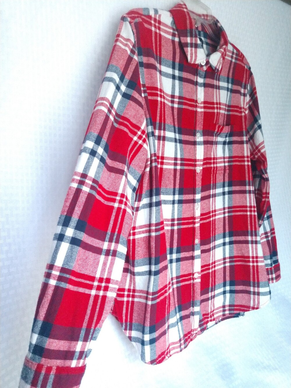Women's Flannel Shirt GAP Red White Blue Plaid Size Large Chest 42" - Picture 4 of 10